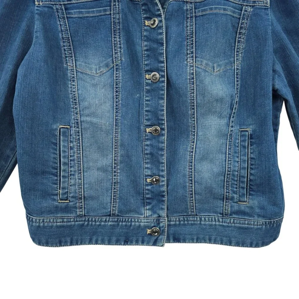 Chicos Platinum Denim Western Jacket Womens 2 US L/12 Rhinestones Long Sleeve - Picture 12 of 16